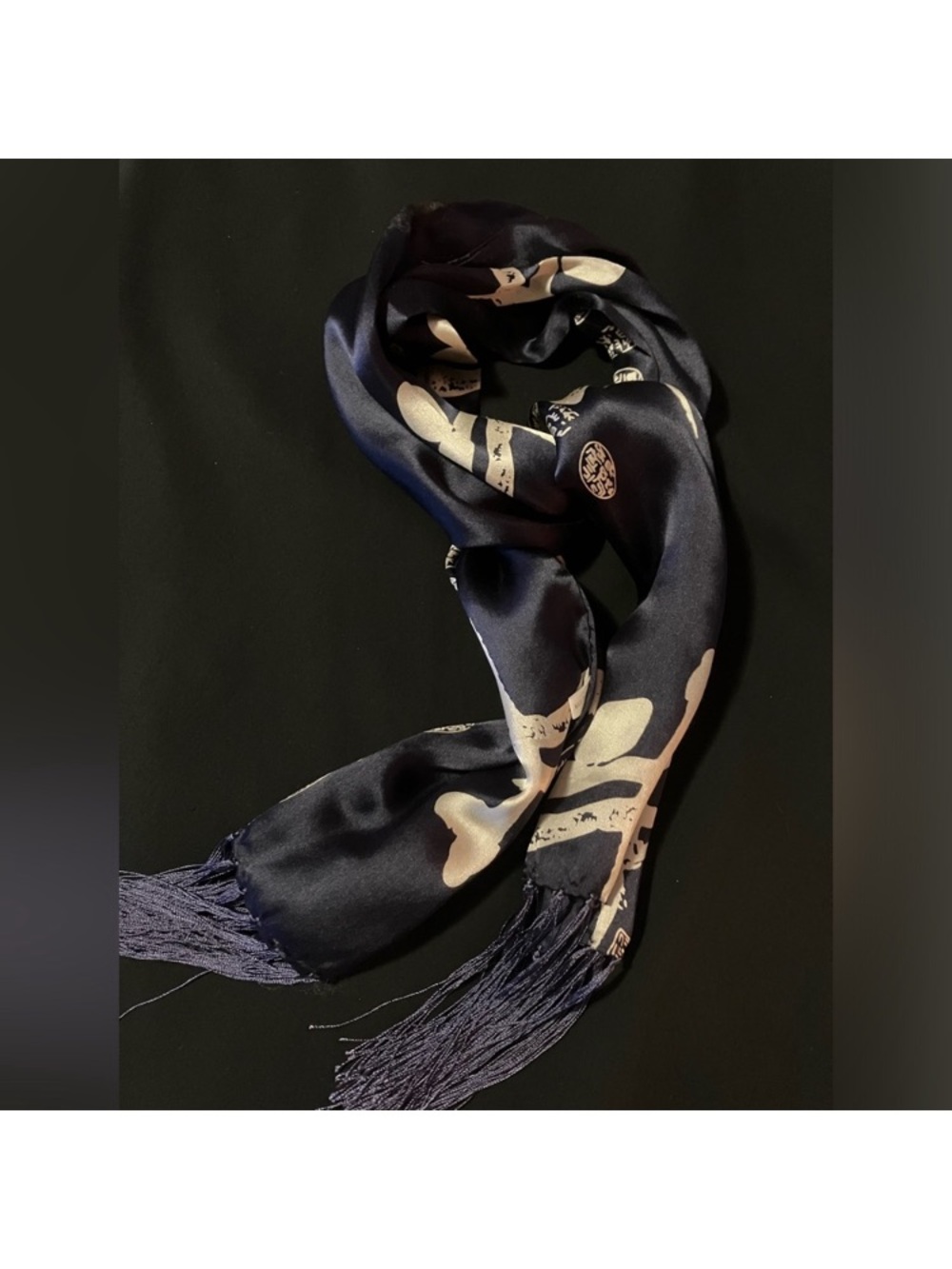 New Silk Navy Fringe Scarf So Stylish